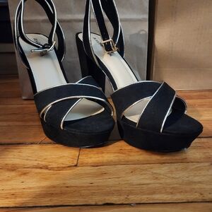 JustFab Black and Silver Maddelena Platform Heels